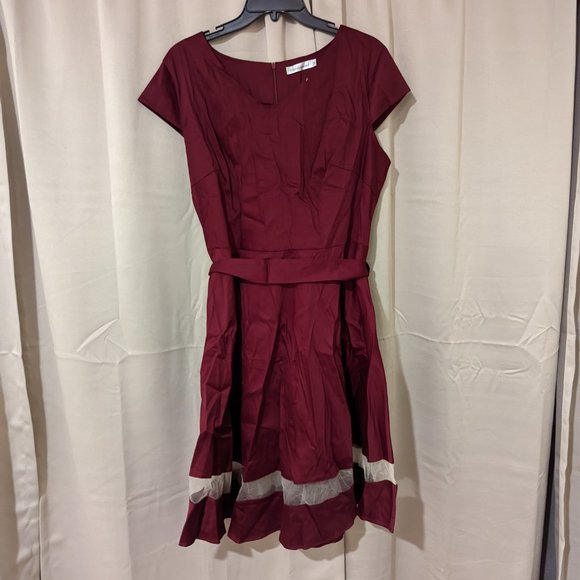 Gardenwed Dresses & Skirts - Gardenwed Womens Burgundy Sheer Cream Trim 3XL